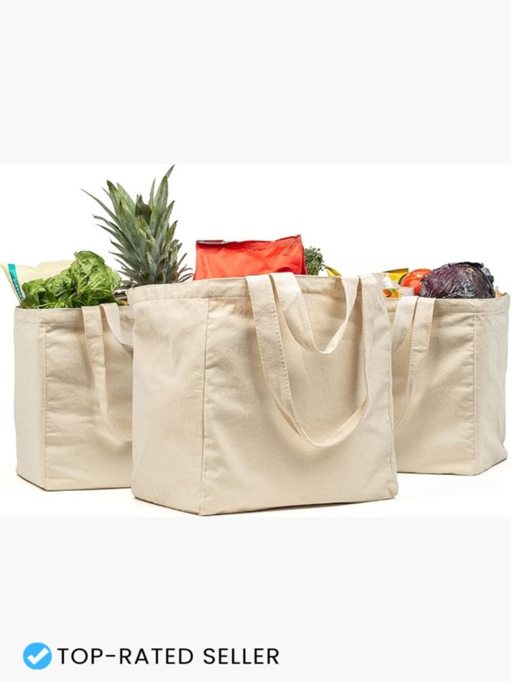 Heavy Duty Canvas Grocery Tote Set 3 Pack XL Reusable Shoulder Strap Cotton Eco